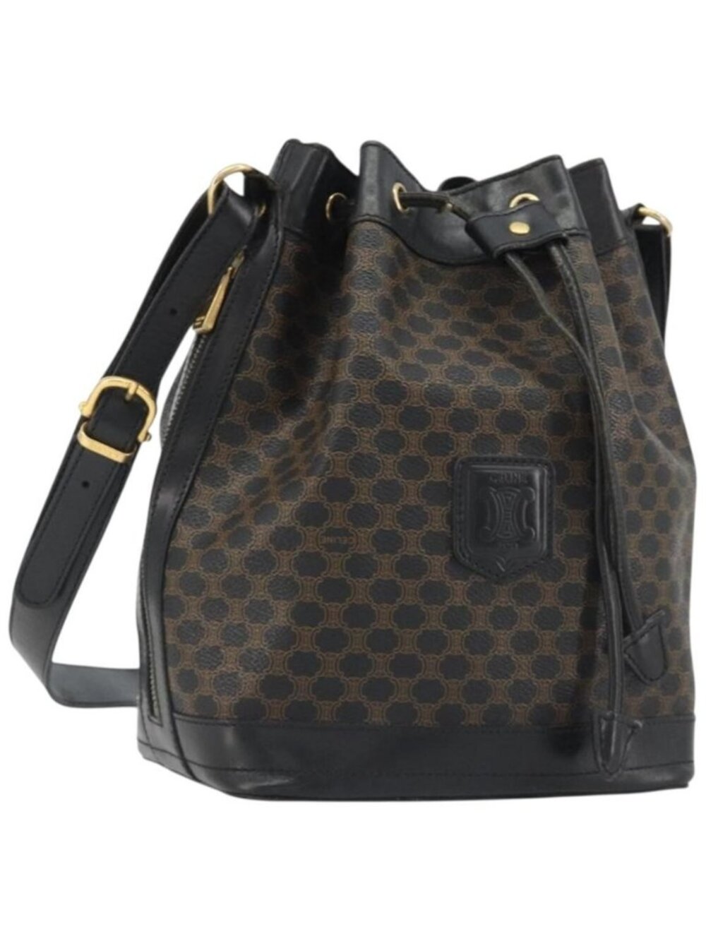 Authentic CELINE Macadam Shoulder Bag PVC Leather Black Gold